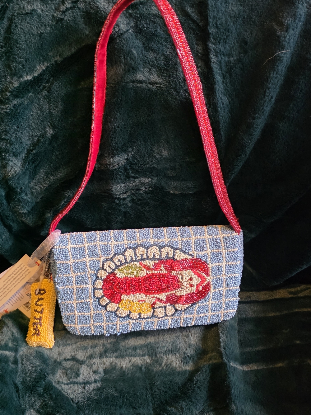 Viral Lobster Beaded Blue & Red Shoulder Bag